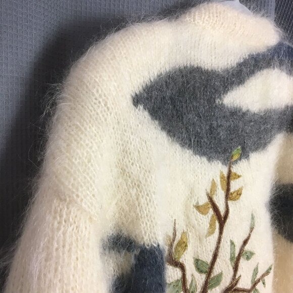 Vintage M L Mohair Wool LINED Handmade Shaggy Cardigan Sweater Mushrooms NORWAY - Picture 6 of 12